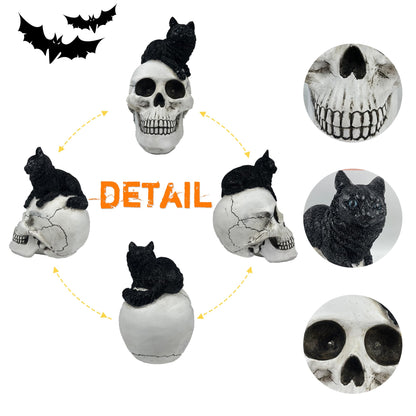 Yiosax Skull and Black Cat Halloween Decor, White, Yiosax-Halloween01