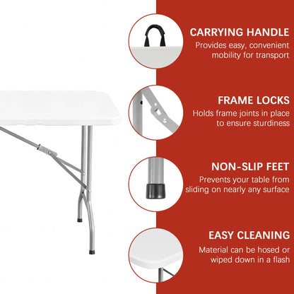 Elevon 6FT Folding Tables – Heavy Duty Portable Foldable Table with Built-in Handle, 300 lb Capacity – Ideal for Events, Parties, Crafts, Camping & Dining (10-Pack)
