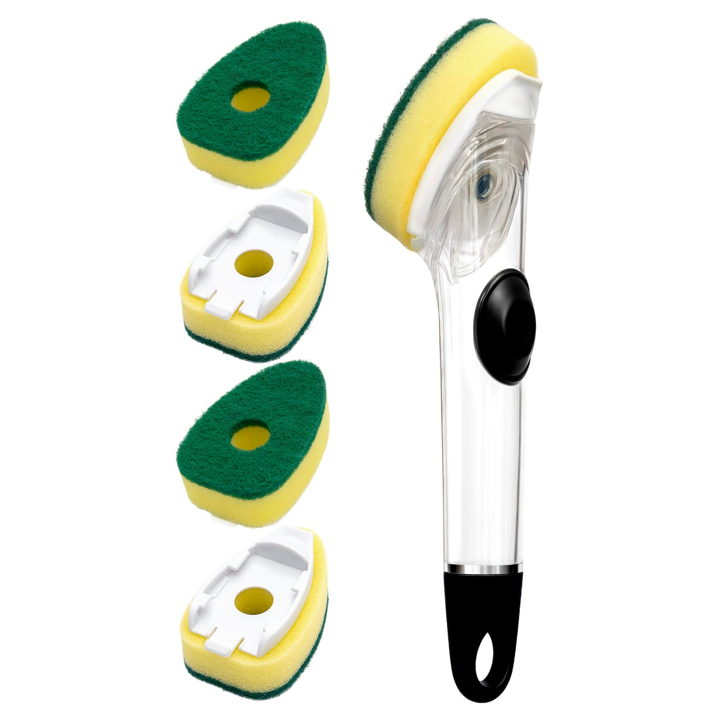 Dishwand with Refills, Dish Wand with Handle Replacement Sponge Heads, Non Scratch Soap Control Leak-Proof Dispenser Scrub,Heavy Duty Advanced Scrubber Brush Pads for Cleaning Dishes Sink Washing Tool