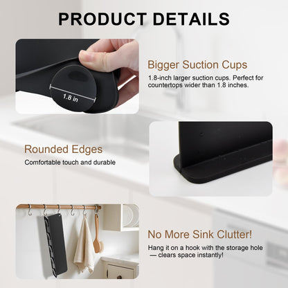 Silicone Sink Splash Guard, Sink Splash Guard with Suction Cup, Kitchen Sink Splash Guard that Can Be Placed Behind the Sink, Sink Splash Guard(17.3 x 4.1 Inch Black)