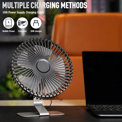 SLENPET USB Mini Desk Fan - 6 Inch Ultra-Quiet Portable Fan with 4 Speeds & 90° Adjustment - Silver