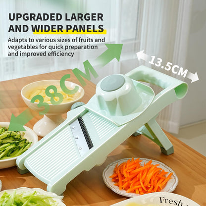 5-in-1 Adjustable Mandoline Slicer Stainless Steel Blades & Safety Hand Guard, Safe Mandolin for Kitchen, Non-slip Julienne Slicer Cutter, Vegetable Chopper for Onion, Potato Cucumber Carrot