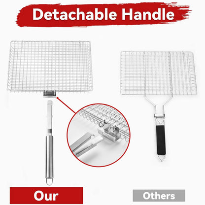 Grill Basket Extra Large,Grill Accessories for Outdoor Grill,Grilling Gifts for Men,Fish Grill Basket, Shrimp Vegetable, Veggie, Barbecue BBQ Rack, Camping Cooking, Unique Detachable Handle