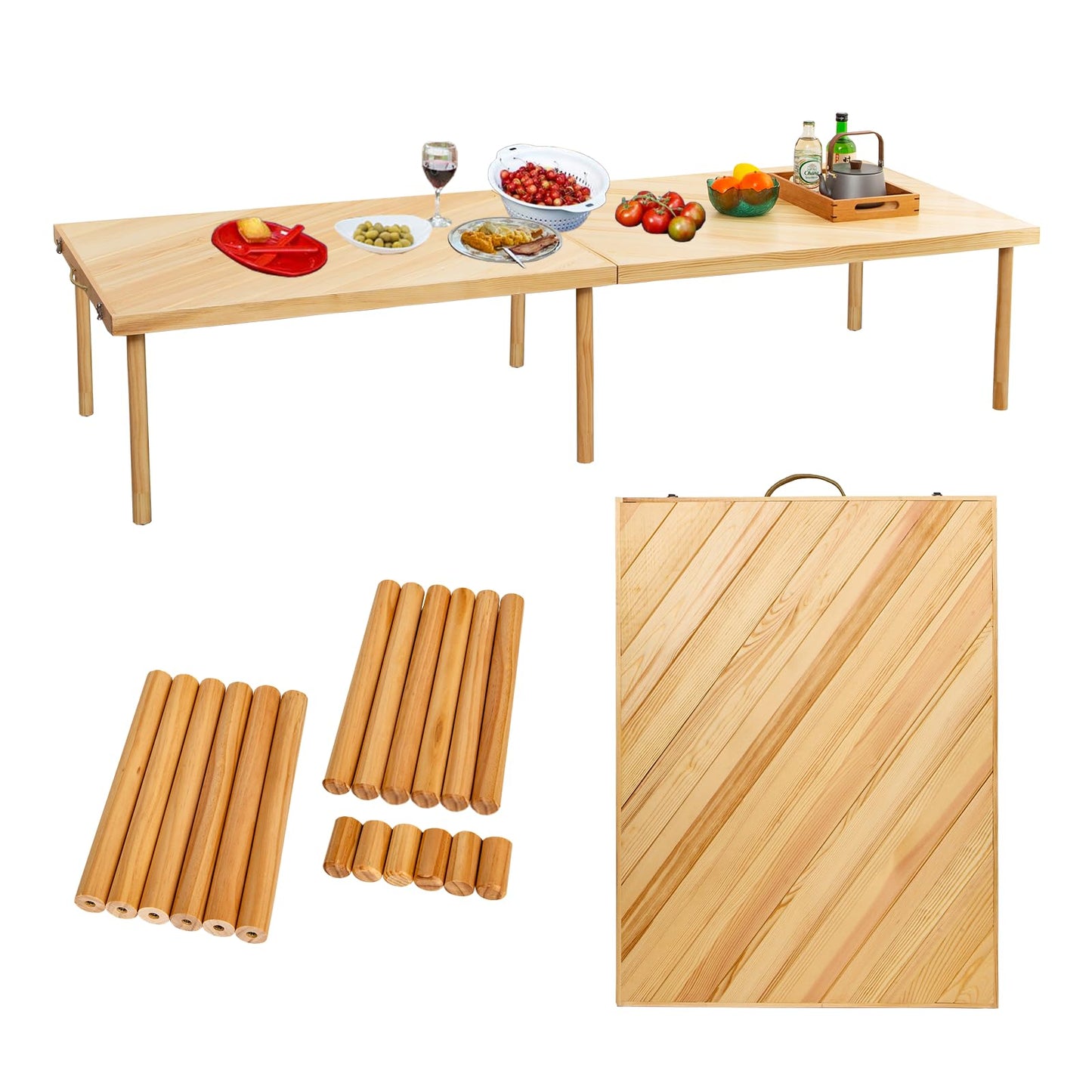 Zupemo 80"x28" Boho Wooden Picnic Table, Portable Outdoor Low Picnic Table with Adjustable Legs 13" & 16" for Floor Seating, Beach, Camping, BBQ, Backyard, 80x28in