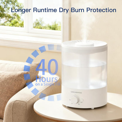 24dB Light,1 MegaWise Healthy Top-Refill Cool Mist Humidifiers for Bedroom, Ultrasonic Air Vaporizer with Water Filter