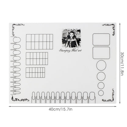 Segbeauty 2pcs Silicone Nail Mats, 16" Silicone DIY Nail Art Stamping Mats, Workspace Stamping Manicure Mat, Nail Polish Coloring Practice Pad, Nail Sticker Trainer Guide Table Cover Palette Tool