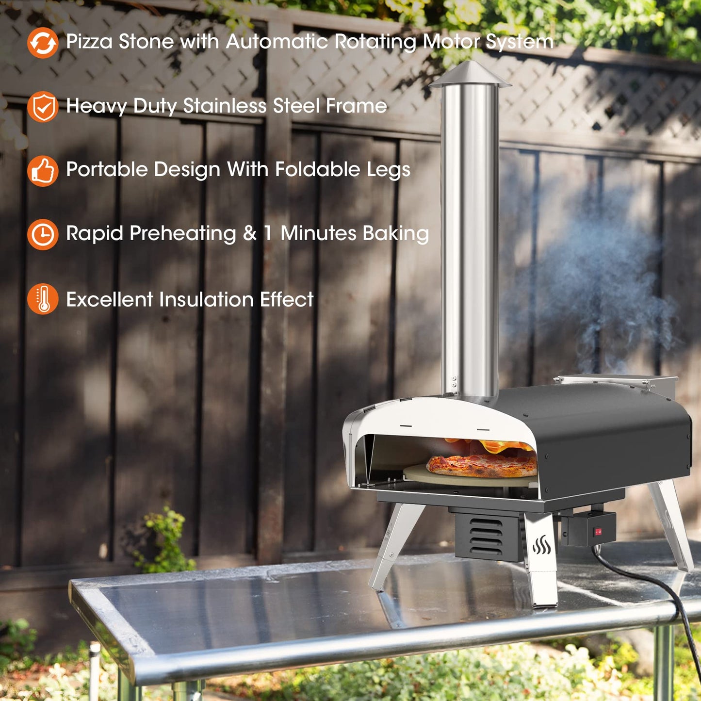 Mimiuo Outdoor Pizza Oven Wood Pellet Fired Pizza Stove with Automatic Rotating Stone, Heavy Duty Pizza Stove for Backyard Camping, Bakes Pizza in 60 Seconds, Includes Pizza Stone, Peel & Cover