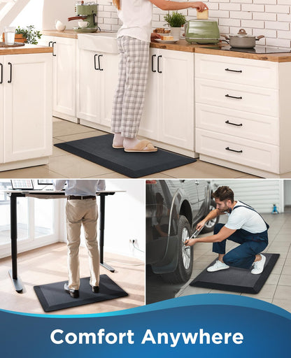 Ophanie Kitchen Mats for Floor, 3/4 inch Thick, 20x32 Anti Fatigue Cushioned Mat, Kitchen Rugs, Waterproof, Comfort Ergonomic Standing Mat for Office, Home, Sink, Black Non-Slip Ridged Bottom