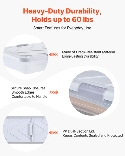 VEVOR Under Bed Storage with Wheels, 31.7 x 15.6 x 6.9 inch Underbed Containers, Underbed Shoes Organizer with Lid & Gray Latch, Rolling Under the Bed Storage Bins for Clothes Shoes Blankets, 4 Pack