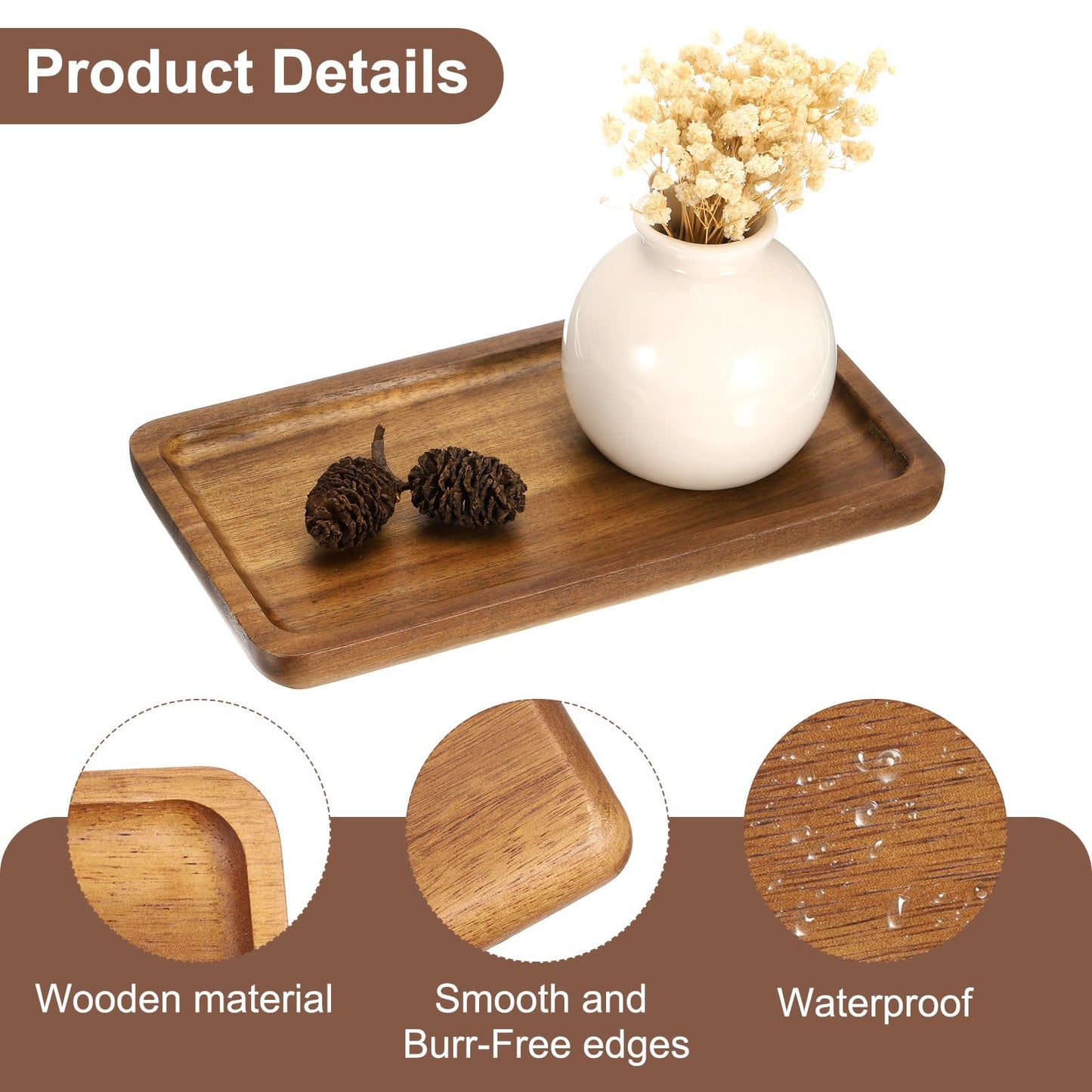uxcell 2pcs Rectangle Serving Trays, 4 x 7inch Walnut Wood Serving Platter Board Bathroom Tray for Coffee Party Home Decor Cheese Dish Cake Dessert, Brown