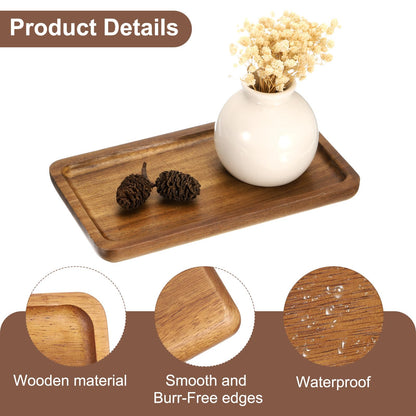 uxcell 2pcs Rectangle Serving Trays, 4 x 7inch Walnut Wood Serving Platter Board Bathroom Tray for Coffee Party Home Decor Cheese Dish Cake Dessert, Brown