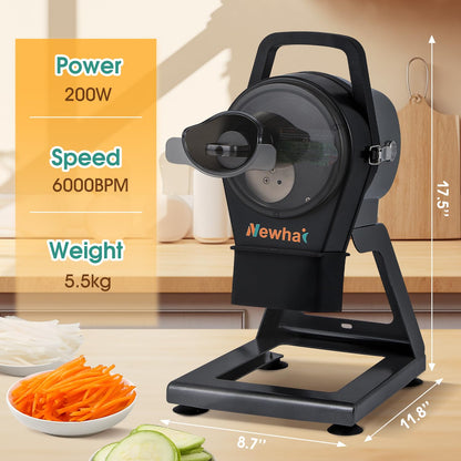Newhai Commercial Spring Onion Slicer Scallion Cutter Shredder Electric Vegetable Cutter for Garlic Ginger Chili Potato with 3 Inlets, 1-5mm Thickness, 304 Stainless Steel Blade, 6000BPM, 200W
