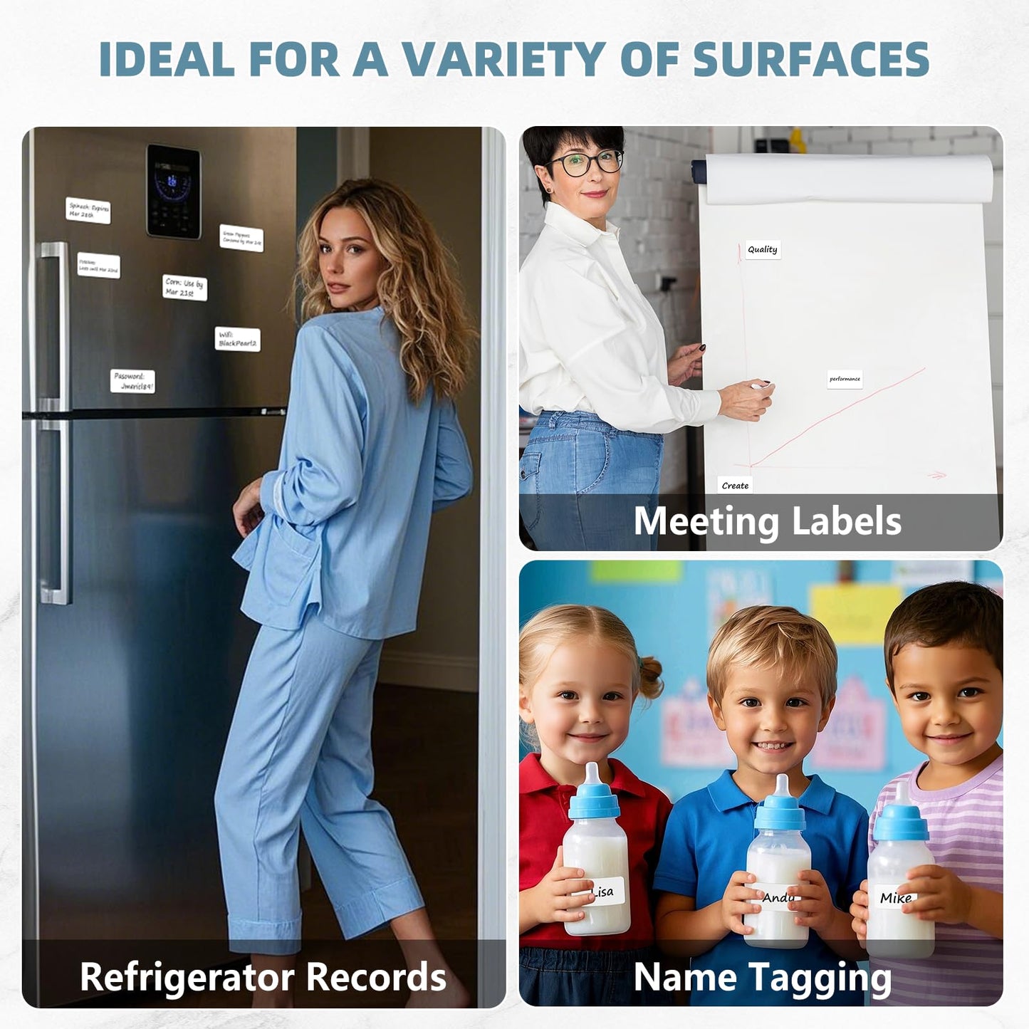 PPB Dry Erase Labels Sticky Notes for Containers, Reusable Waterproof Removable Stickers for Organizing, Freezer, Kitchens, Classroom, Whiteboard, All Purpose Use (1.2”x 2”, White, 60 Dots)