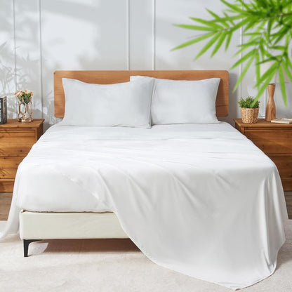 KUSNUG 100% Rayon Derived from Bamboo Sheets King Size, Organically Growth, Silky Soft & Cooling Sheet Set, 4 Piece (1 Fitted Sheet, 1 Flat Sheet and 2 Pillowcases) White Bedding Set with Deep Pocket