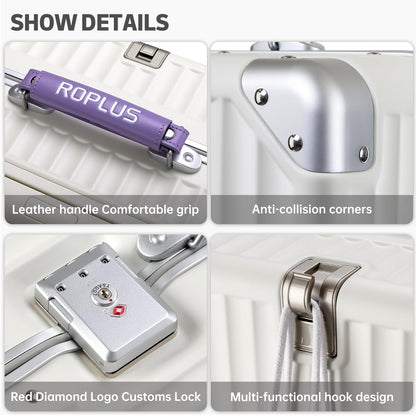 ROPLUS Aluminium Frame Checked-Luggage with Smooth Jelly Wheels, Hardside Zipperless Rolling Suitcase with TSA Lock (WhitePurple, 28-Inch)
