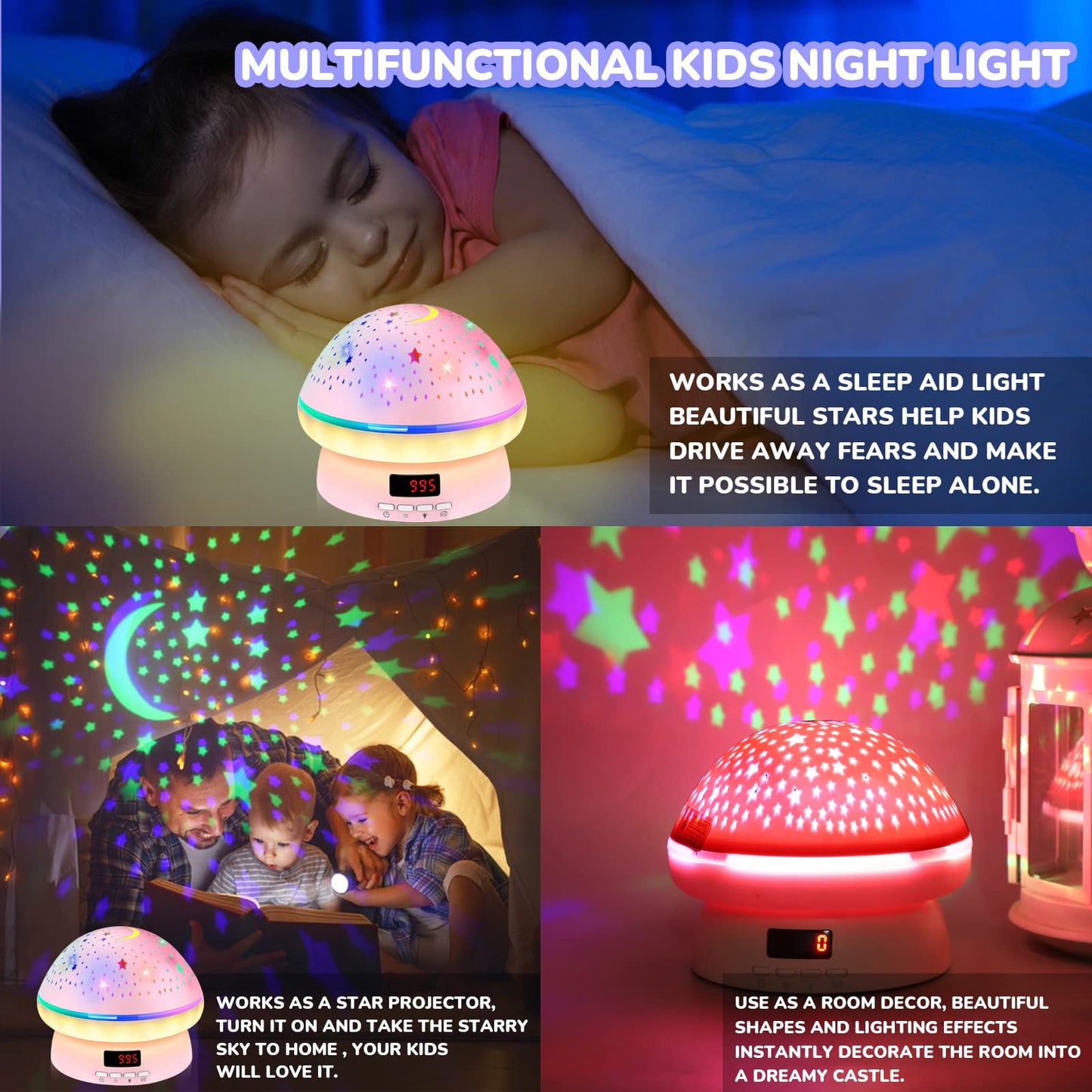 MINGKIDS Toys for 3-8 Year Old Girls Boys,Timer Rotation Star Night Light Projector Kids,16 Lights Moode, 2-9 Year Olds Kids Chritsmas Birthday Gifts for 4 5 6 Year Old,Girls Room Decor