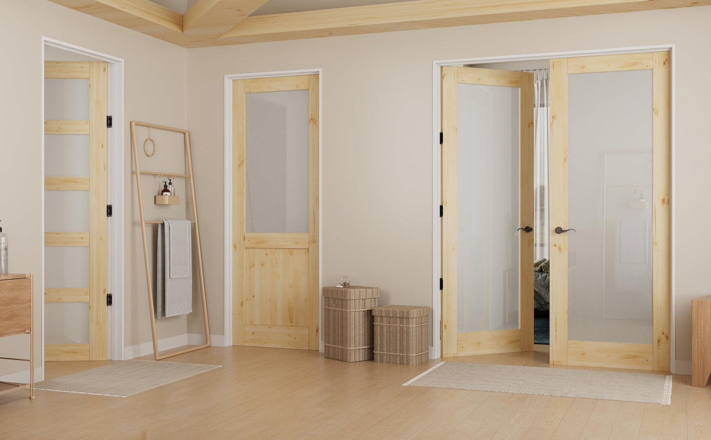 36" x 80" Pine Wood Slab Door, 5-Panel Frosted Glass Interior Doors, Single Room Door for Closet & Bedroom, Farmhouse Style as Prehung, Pocket, Bifold, Barn Doors, Easy DIY Stain, Shaker w/o Hardware