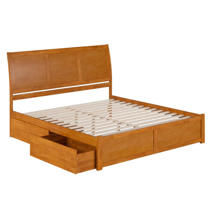 AFI, Portland King Platform Bed with Footboard & Storage Drawers, Light Toffee