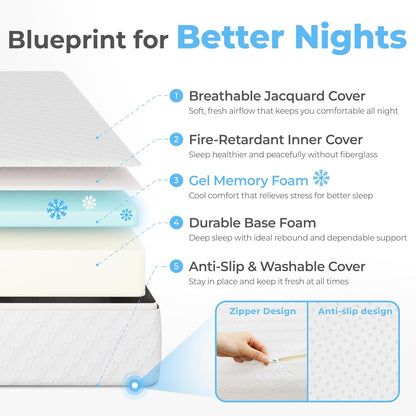 Neo Sleep 10-Inch King Cooling Gel Memory Foam Mattress - Medium Firm Pressure Relief | CertiPUR-US Certified