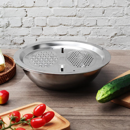 Stainless Steel Mixing Bowls Set, Grating Bowl, 3 in 1 Multifunctional Stainless Steel Basin Strainer Set with Grater, Strainer Drain Basket for Rinsing Draining Mixing (10.2"/26cm)