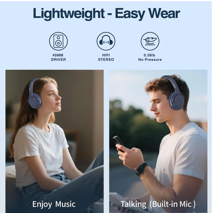 MIDOLA Bluetooth Headphones Over Ear 68H Playtime 6 EQ Wireless Headset with Microphone HiFi Stereo Foldable Lightweight Deep Bass for Travel Home Office Cellphone Blue