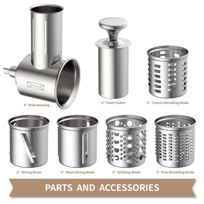 Stainless Steel Slicer Shredder Attachment for KitchenAid Stand Mixer, Cheese Grater Attachment for KitchenAid with 5 Blades, Dishwasher Safe