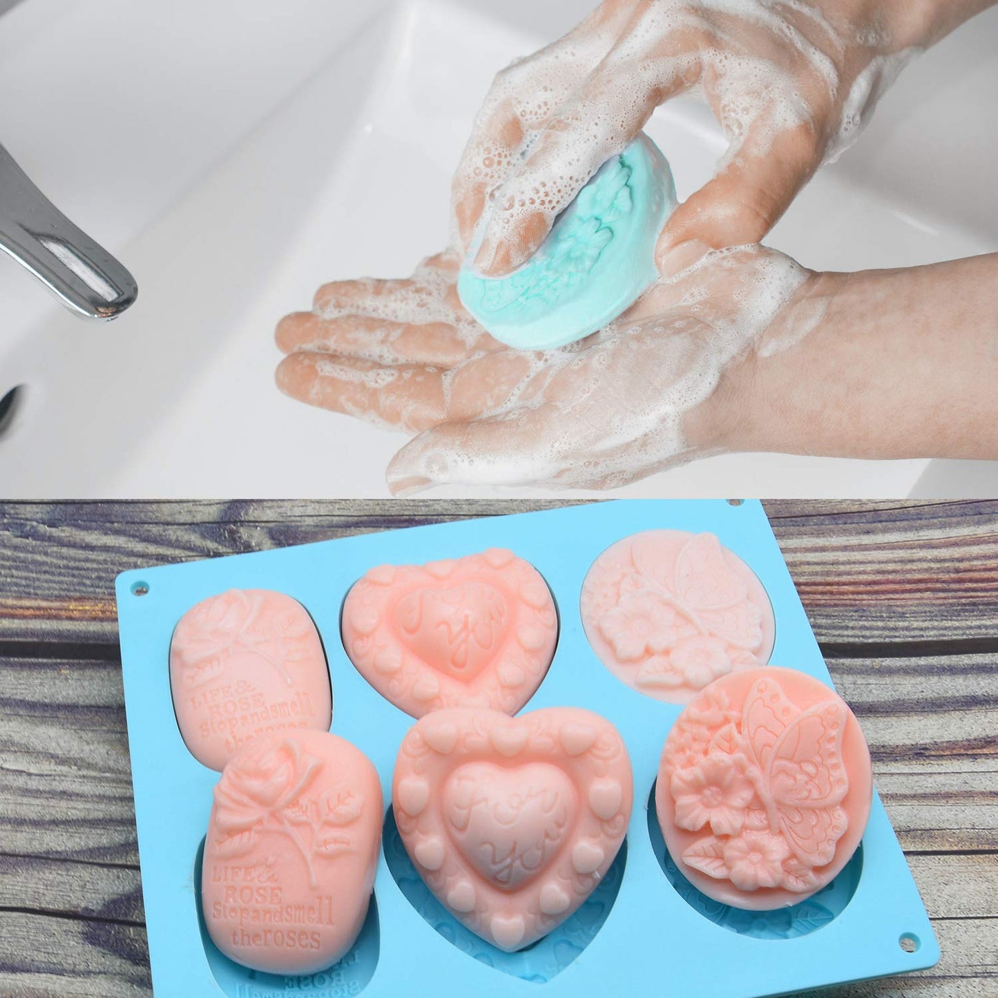 Helpcook 3 Pack Silicone Soap Molds, 6 Cavities, Mixed Patterns, BPA Free, Easy Release
