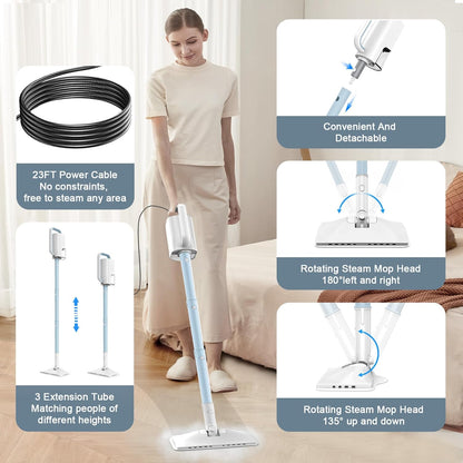 Skiennix 6-in-1 Steam Mop Cleaner - Versatile 2 Modes, 400ML Tank, 23FT Cable | Azure Color