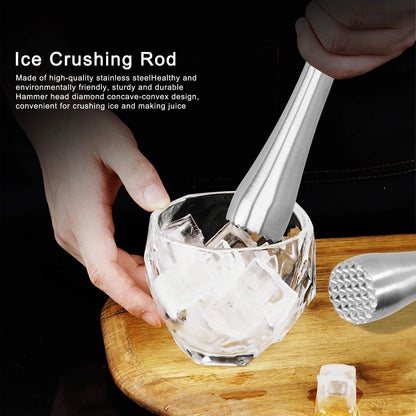 Kodrily Ice Mallet, Stainless Steel Ice Crushing Rod, Sturdy Ice Crushing Hammer Crusher with Ergonomic Handle for Fruit Mixer DIY Drinks Kitchen Restaurant Bar Tool, 7.9 x 1.2in
