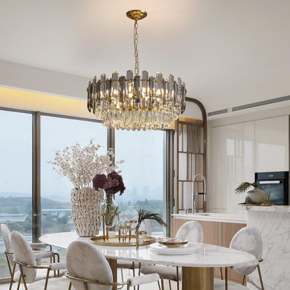 7PM Gold Crystal Chandeliers, 24-inch 4-Tier Modern Crystal Chandelier for Dining Room, Luxury Crystal Pendant Light Ceiling Light Fixture for Living Room Kitchen Island Bedroom Entryway, Brass Finish