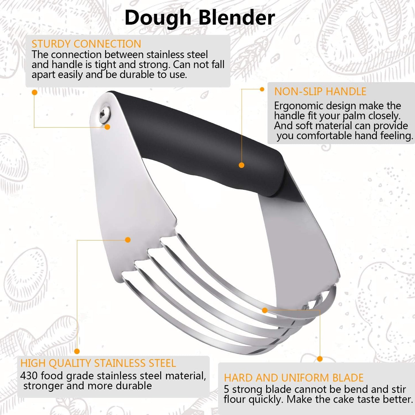 Dough Blender Set - Stainless Steel Pastry Cutter with Scraper and Brush, Professional Baking Tools