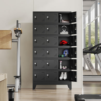 Lusiwry Metal Lockers for Employees-18 Doors Storage Locker with Shelves and Lockable Steel Cabinet for School,Gym,Office,Staff,Assembly Required,Black