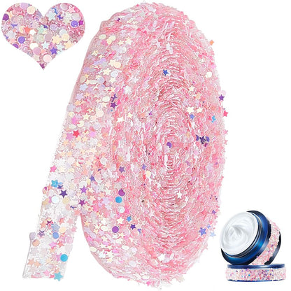 CABODYALS 5.47 Yards 15MM Pink Self Adhesive Rhinestone Ribbon Crystal Sequin Star Sticker Strips Bling Glitter Diamond Rhinestones Trim Tape Wrap Bulk Roll for Crafts Clothes Party Wedding Decoration