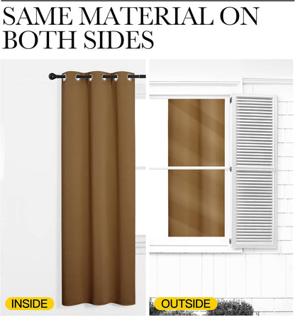 NICETOWN Blackout Curtains - Noise Reducing & Draft Blocking | 96-Inch Length, 2 Panels in Gold Brown