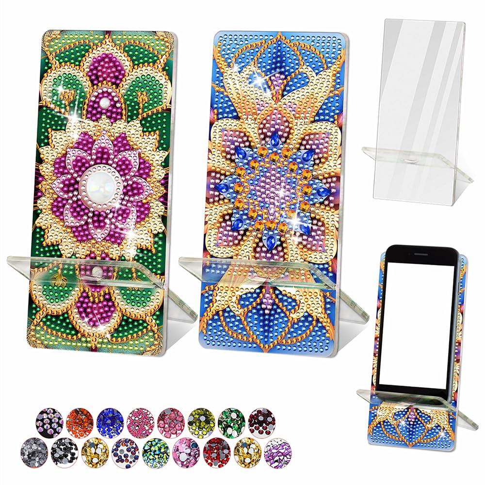 NIHO-JIUMA Diamond Art Phone Holder Kits Flower, DIY Diamond Painting Acrylic Phone Stand & Mirror, Craft Gift for Adults/Teen