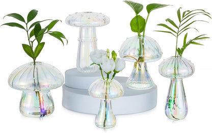 5 Glasseam Mushroom Propagation Stations for Plants: Iridescent Propagation Vase of Glass Hydroponic Jars for Home Room