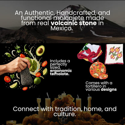 The Original Molcajete Mexicano Volcanic Rock Handmade of Authentic Lava Rock in Mexico - Molcajete de Piedra volcanica - Molcajete Mortar Pestle Bowl - Volcanic Rock Guacamole Maker