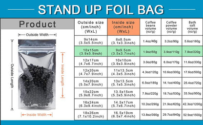 FERENLI 500 Pieces Stand Up Clear Front Resealable Aluminum Mylar Foil Plastic Packaging Bag Zipper Heat Sealable with Tear Notch Long Term Food Storage 3.9x5.9 inch