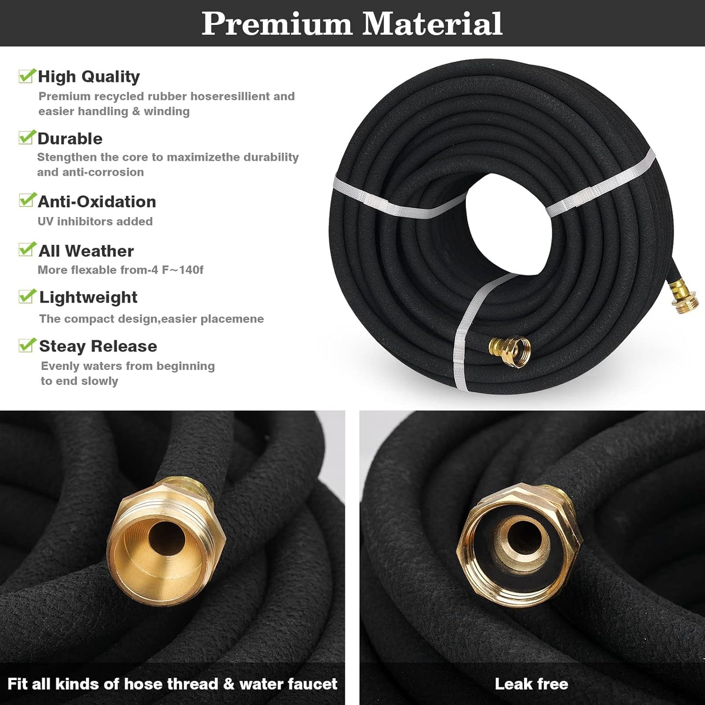 MHMHM 50FT 1/2 Inch Heavy Duty Soaker Hose Rubber Garden Drip Irrigation Hose with Solid Brass Connector Water Saving