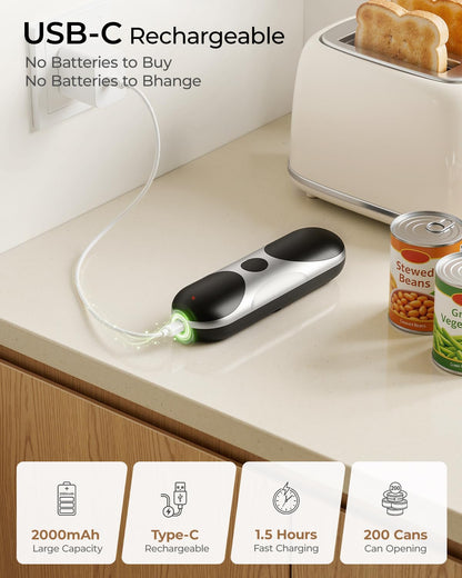Electric Can Opener, One-Touch Automatic Can Opener, USB Rechargeable Electric Can Opener for Seniors with Arthritis- Cordless Battery Powered, Side Cut, Smooth Edge, Handsfree, for Any Size Cans
