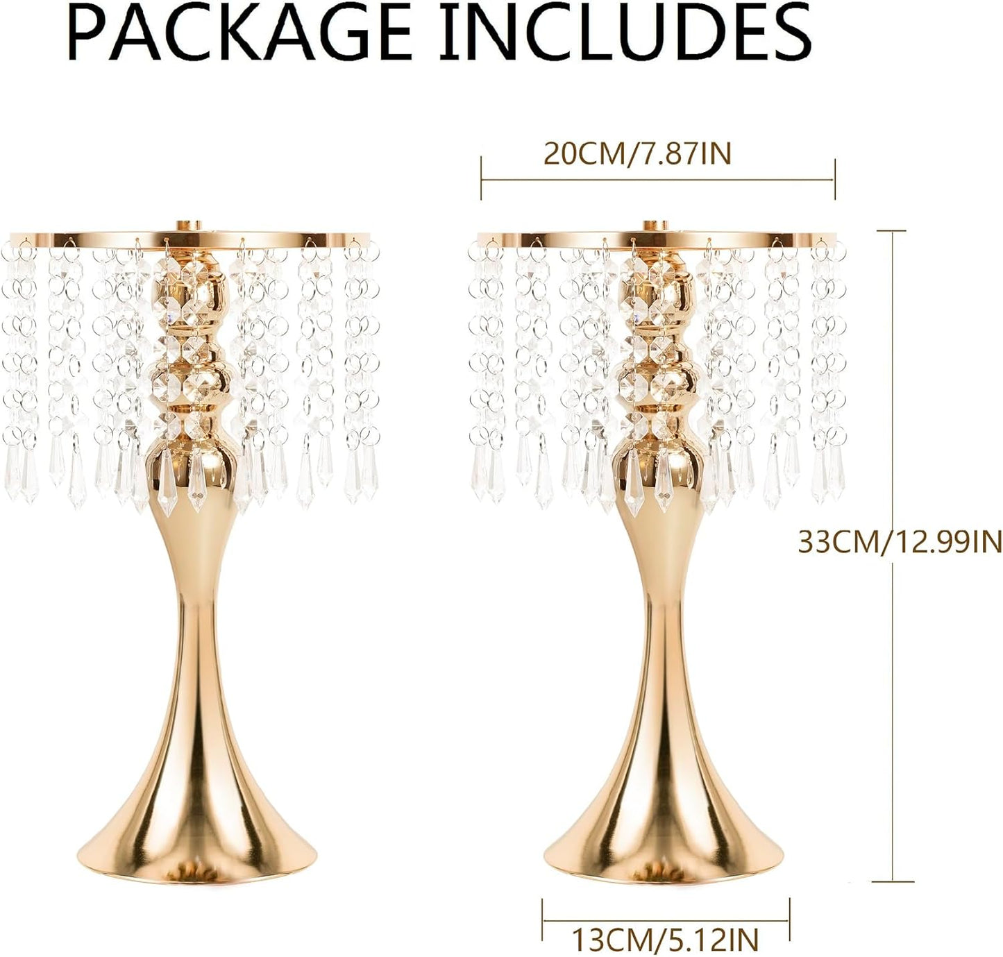 13"- 2pcs) Metal Wedding Centerpieces for Table, Crystal Flower Stands, Wedding Road Lead Flower Holders, Crystal