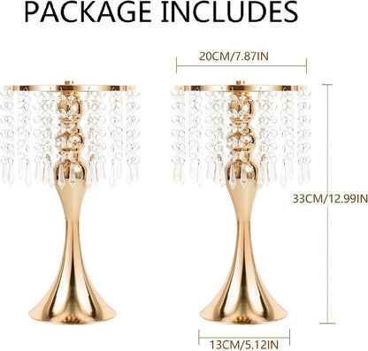 13"- 2pcs) Metal Wedding Centerpieces for Table, Crystal Flower Stands, Wedding Road Lead Flower Holders, Crystal
