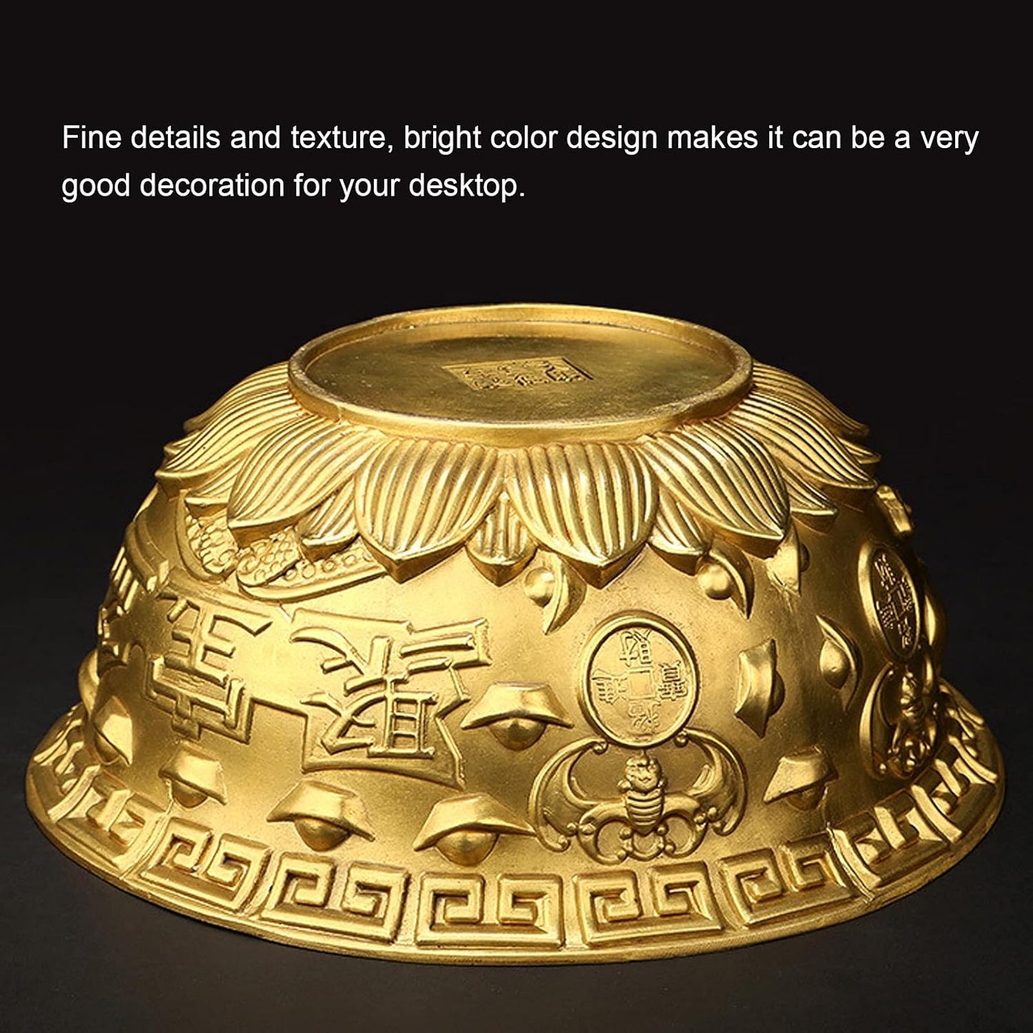Brass Treasure Bowl Feng Shui Ornaments, Wealth Good Luck Prosperity Bowl Craft Collectible Figurines for Home Office