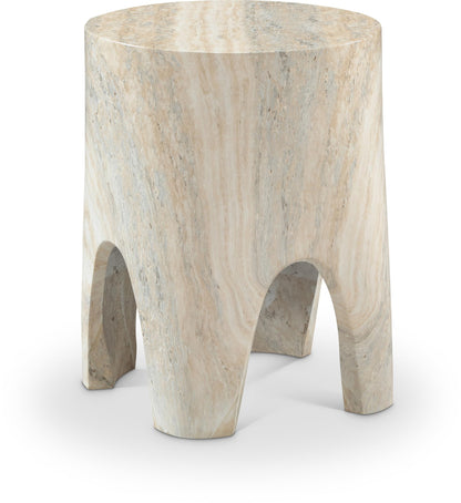 Meridian Furniture 99054Travertine-ET Foligno Collection Art Deco Indoor/Outdoor Concrete End Table with Travertine Finish, 14" W x 14" D x 18" H, Travertine