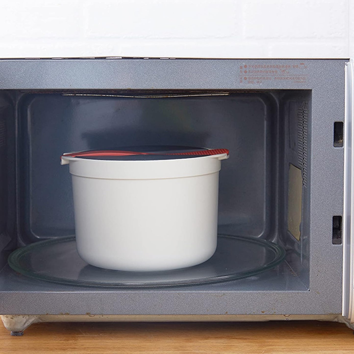 Microwave Rice Cooker 2L | Sturdy Food Grade PP Material Microwave Cookware Set with Lid and Spoon for Rice Pasta