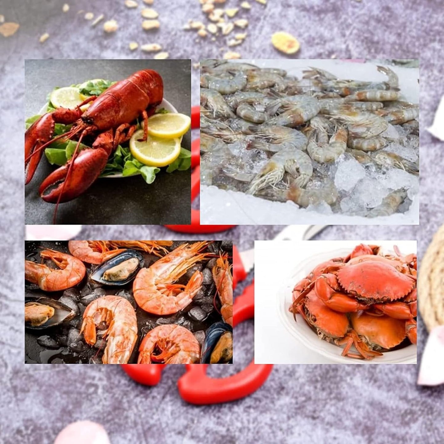 16PCS Red Seafood Scissors Bulk - Multifunctional Crab Leg Crackers for Kitchen Seafood Peeling