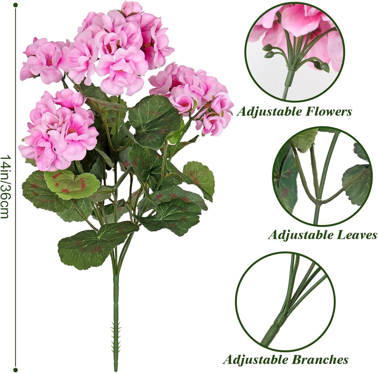 TOCHGREEN Artificial Fake Flowers, Purple Pink Geranium Silk Bush 2 Bundles for Outdoor Decor