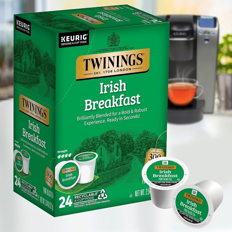 Twinings Irish Breakfast Black Tea K-Cup Pods for Keurig, 24 Count (Pack of 2), Robust, Strong, Bold Flavour, Caffeinated, Enjoy Hot or Iced