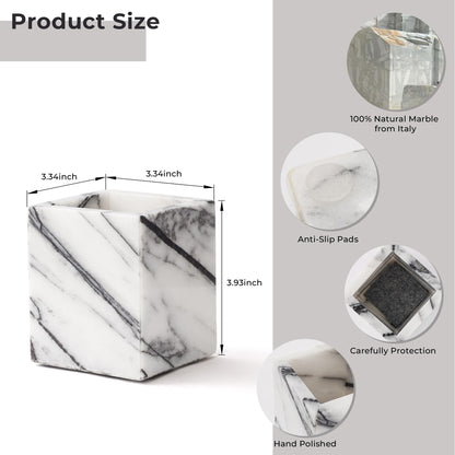 WORHE Natural Lilac Marble Toothbrush Holder 3.93Inch Solid Stone Makeup Brush Organizer, Luxurious Pen Holder, Square Utensil Storage Container for Bathroom, Office, Countertop Home Decor (WH097)