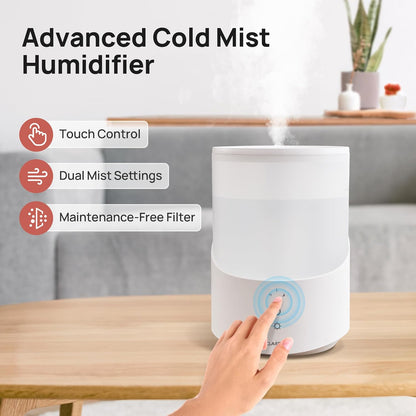 2.5L 25H Clarston Humidifiers for Bedroom, Cool Mist Humidifier with Essential Oils Diffuser and Nightlight, Top Fill